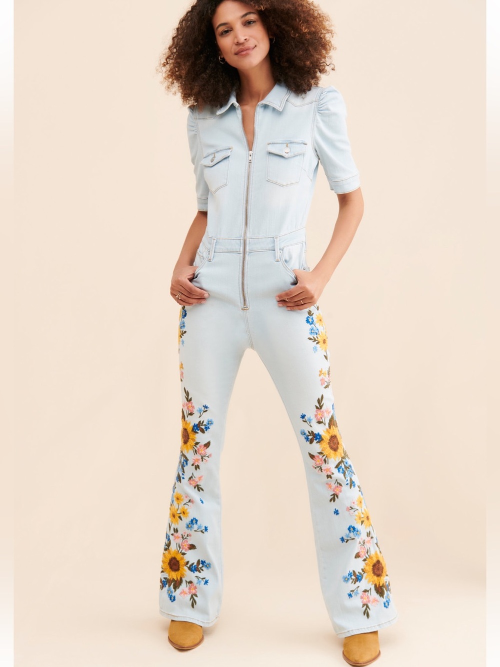 Free People  x Driftwood Floral Embroidered Jumpsuit